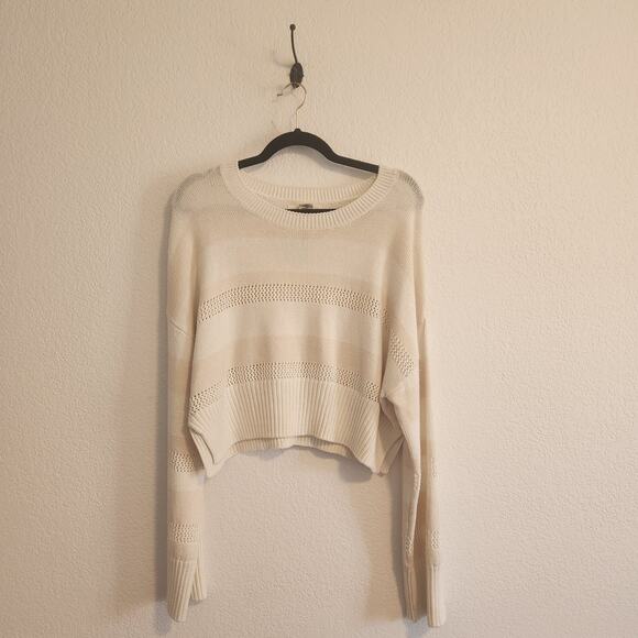 Happily Grey Womens Size L Tan/White Stripped Knit Oversized Cropped Sweater New - Picture 1 of 3